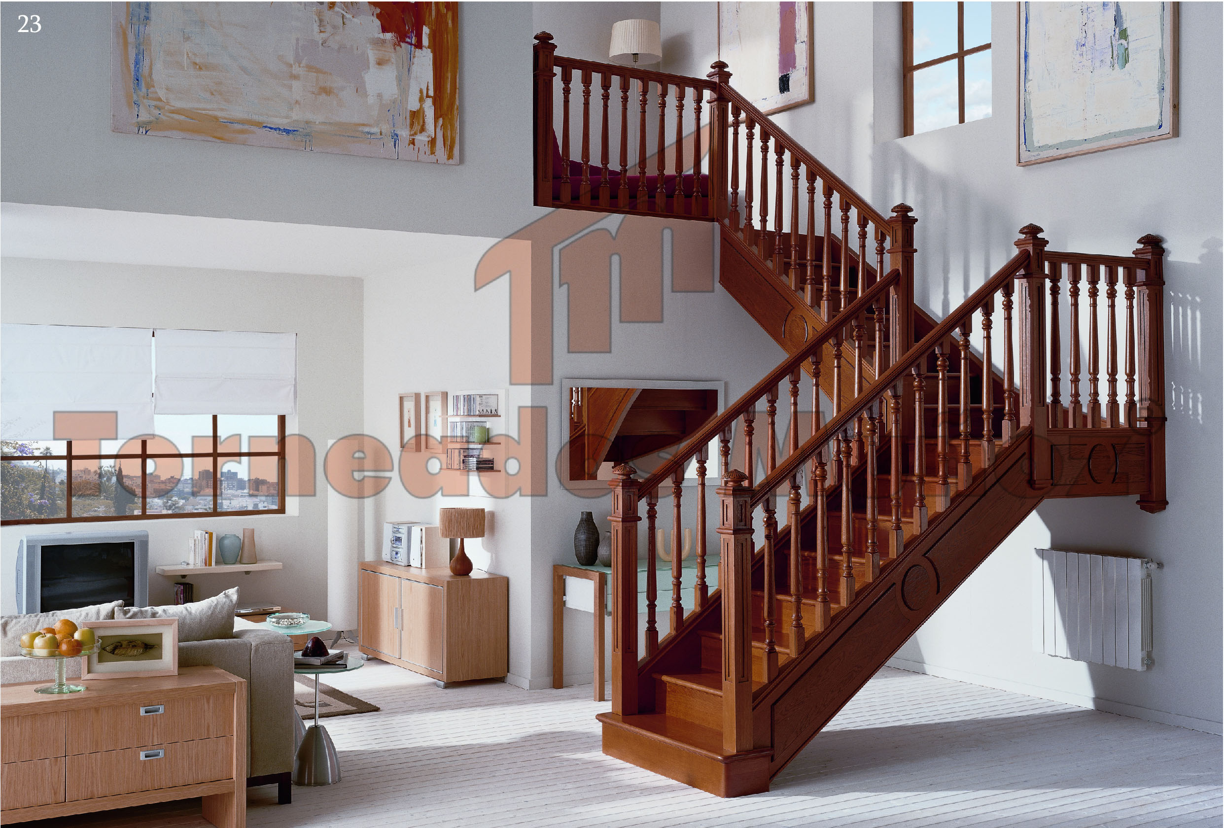 2017美式风格别墅家装实木楼梯护栏装修效果图 – 设计本装修效果图